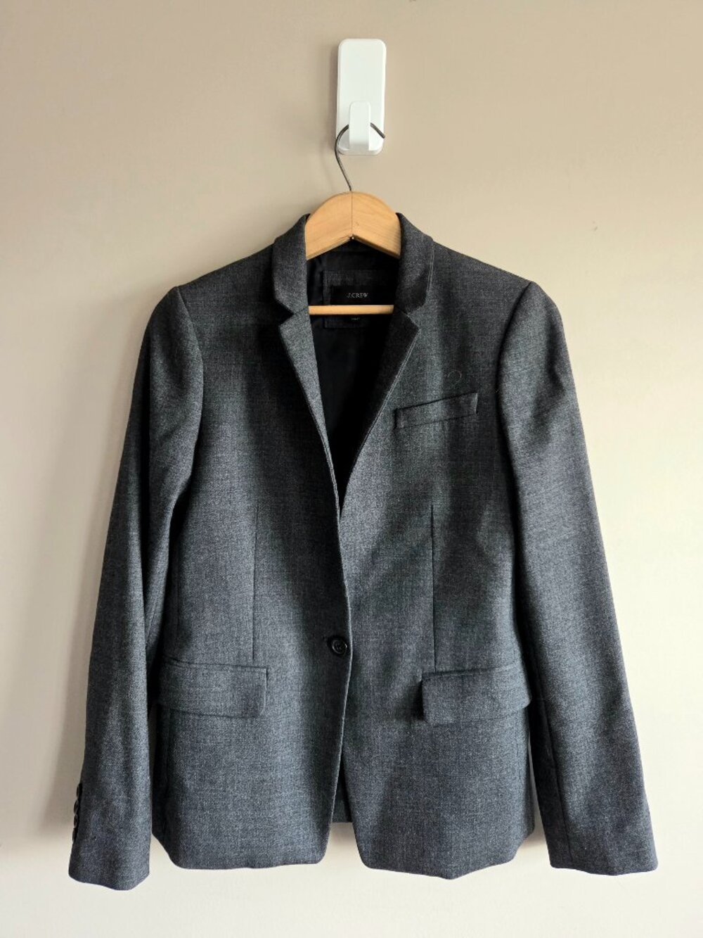 J. Crew Classic Gray Wool Regent Single-Button Flap Pockets Blazer